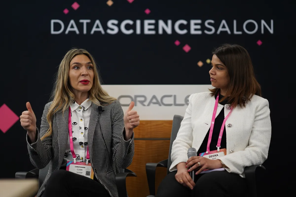 Panelists speaking at the Data Science Salon Startup Showcase hosted by Oracle.