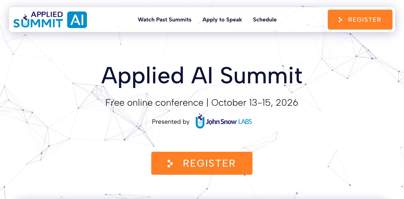 Applied AI Summit community event platform homepage created for John Snow Labs.